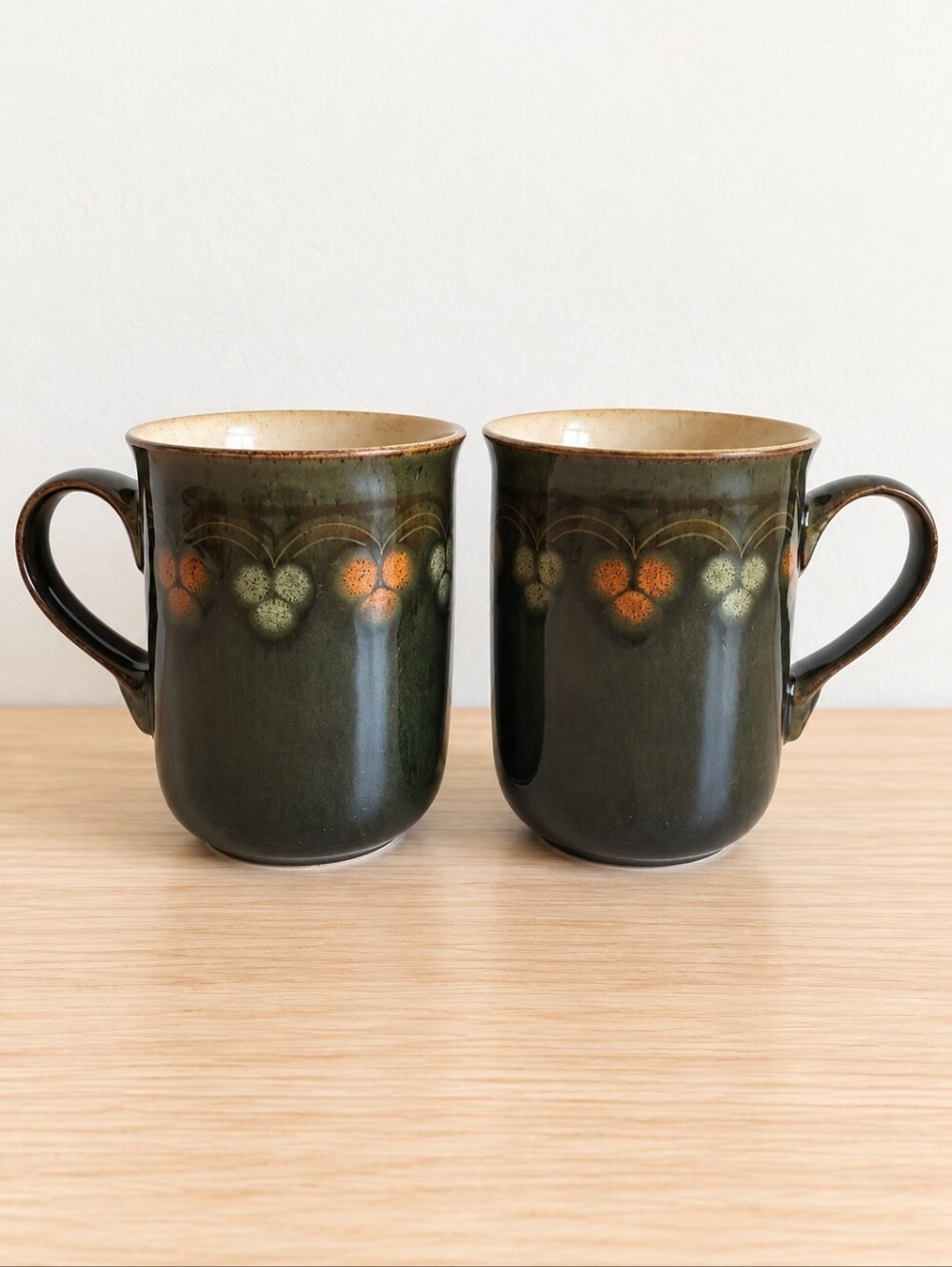 Denby Langley Oberon Coffee Mugs Green Brown Speckled England Lot of 2